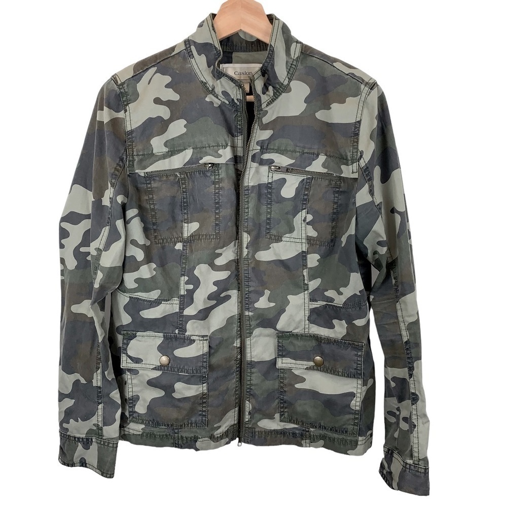 Caslon Army Green Camouflage Military Utility Field Barn Jacket Women's sz M